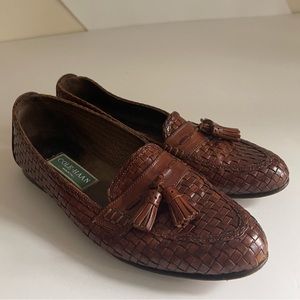 Cole Haan Brown Woven Leather Tassel Loafers